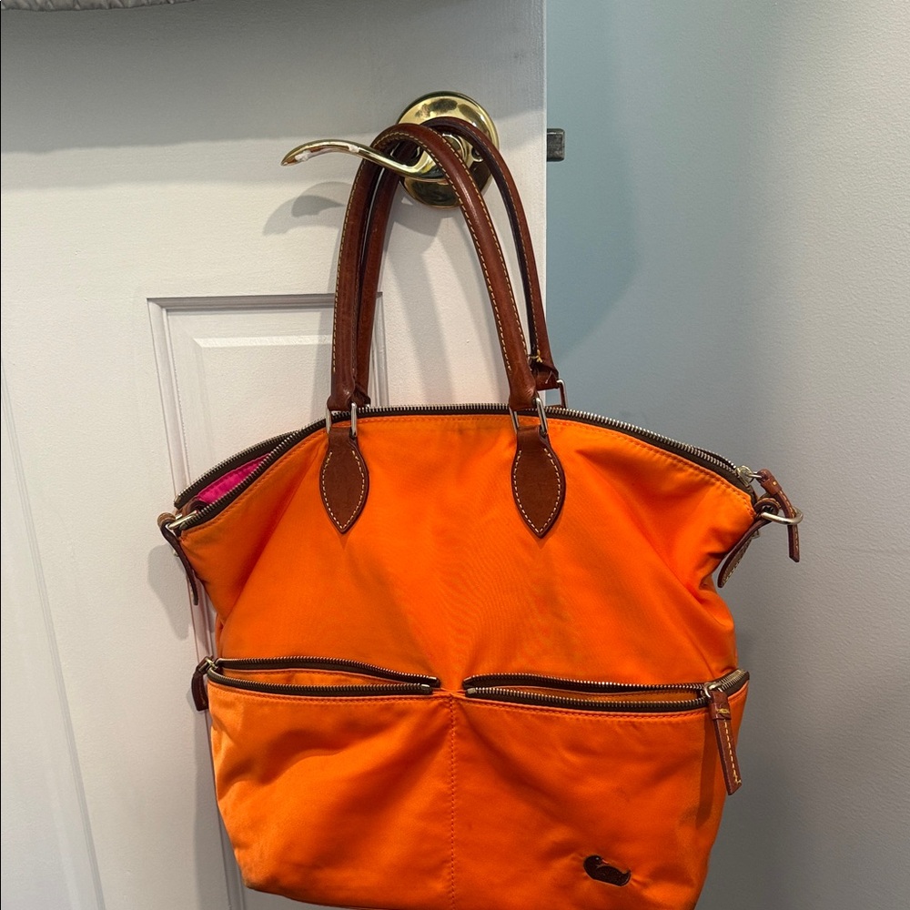 Dooney & Bourke Vibrant Orange Tote with Brown Handles
